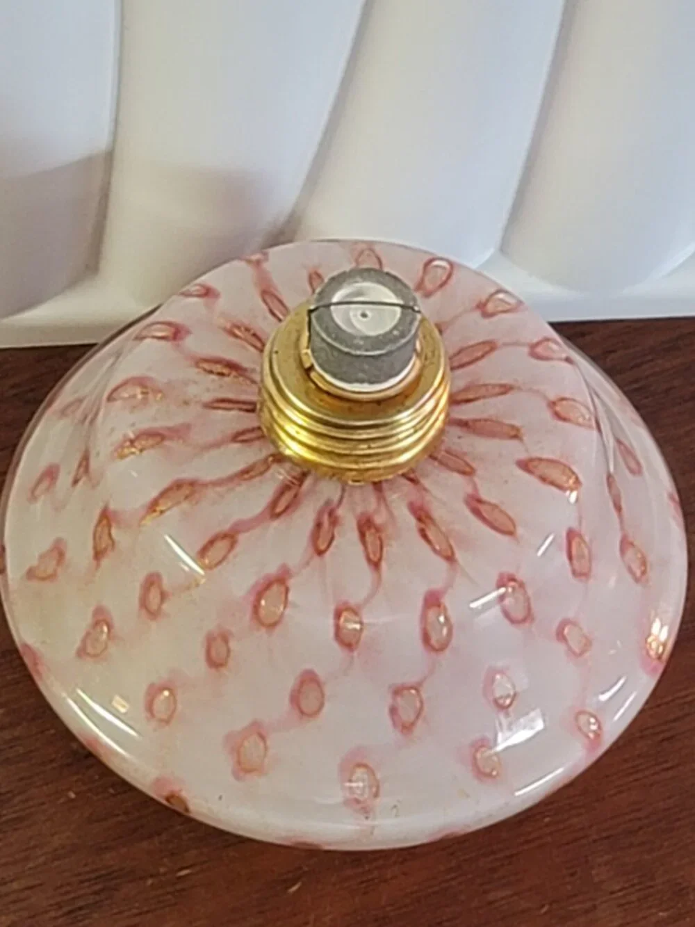 Rare Victorian Antique Blown Opalescent Polka Dot Glass Oil Lamp